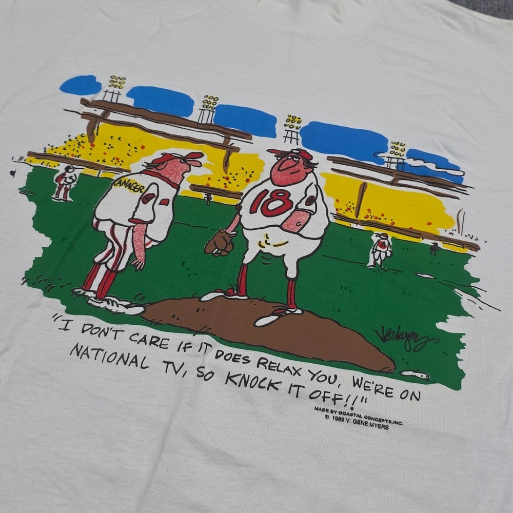 Vintage Funny Vulgar NSFW Graphic T Shirt Men's Large White 80's Baseball Humor